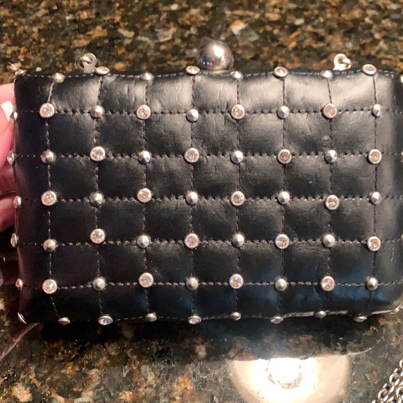 Ladies BEBE MiniClutch w/metal studs and rhinestones - Picture 2 of 5